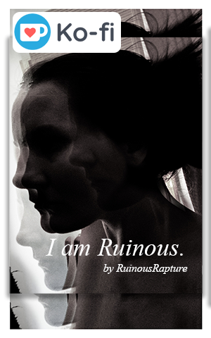 Cover image of I am Ruinous. Image of a woman's face multiplied several times in ghostly form. Banner with the Ko-fi logo displayed in the top left.